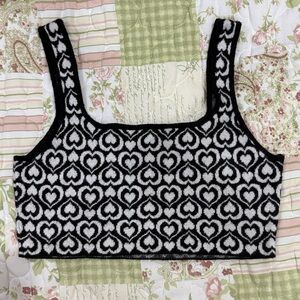 Cider Monochrome Heart Pattern Top